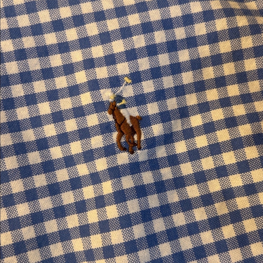 Ralph Lauren Blue and White Gingham Slim Fit Button-Down Shirt - Picture 4 of 5
